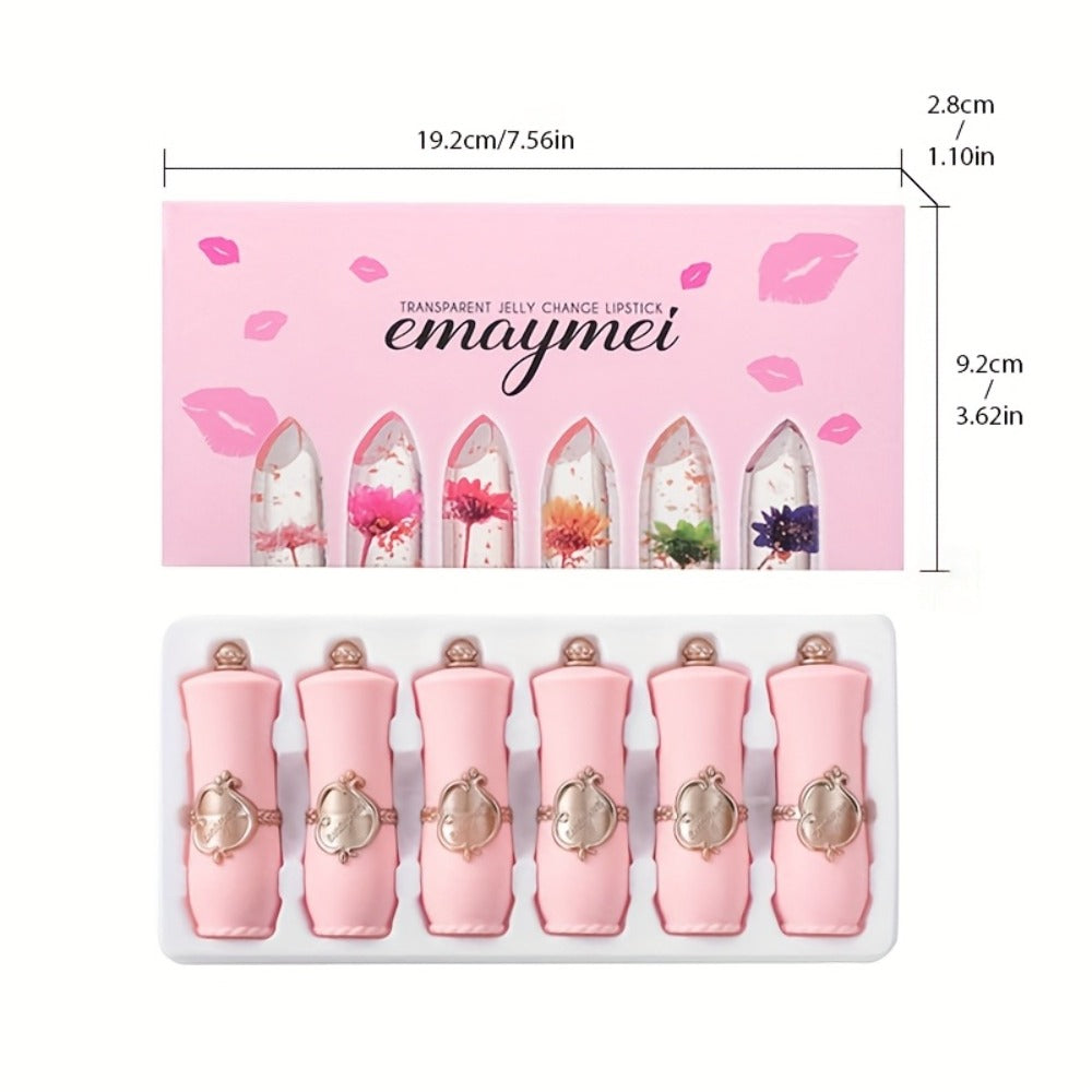 Jelly Lip Balm Set 6 Pack Color Changing — Temperature-Sensitive Dried Flower Extract, Sheer Moisturizing Clear Gloss, Natural Pink Tint, Long-Lasting Hydration Lip Care for Women