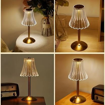 Pleated-Shade Rechargeable Table Lamp with Touch Control in Four Styles and One- or Two-Piece Options