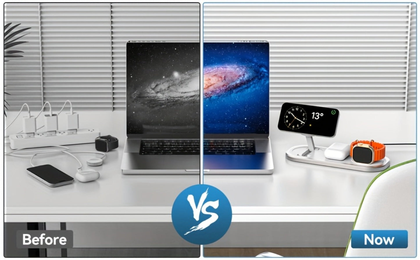 Samsung & iPhone 3-in-1 Wireless Charging Station Foldable 15W Fast Charger for iPhone 17/16/15/14/13/12, Apple Watch Ultra 2/Series 10/9/SE, AirPods Pro 4/3/2 & Samsung Galaxy S25/S24/S23 – 4 Colors Black Gold Silver Blue