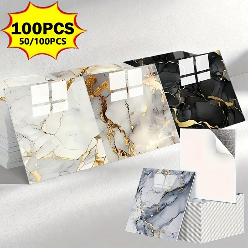 Peel and Stick Wall Tiles 50/100pcs - PVC Marble Self-Adhesive Vinyl Panels for Bathroom Shower Kitchen Living Room TV Backdrop