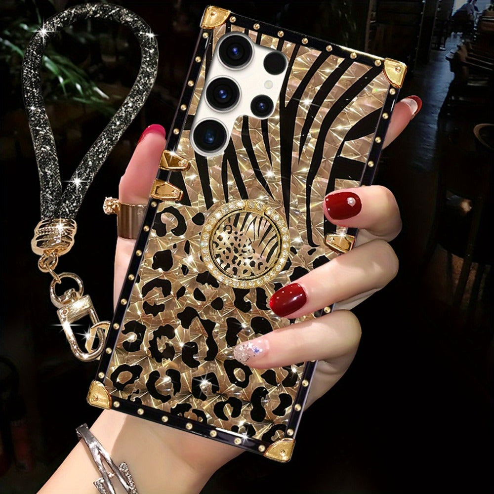 Leopard-Print Samsung Galaxy Phone Case with Ring Holder for Selected S22, S24 and S25 Models
