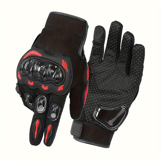 Motorcycle Gloves with Hard Knuckle Protection, Touchscreen-Compatible Full Finger Anti-Slip Riding Gloves, Comfort Fit for Outdoor Sports Cycling & Motorbike, Red, Size M