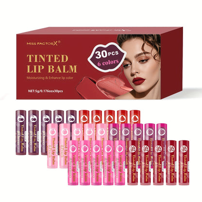 Tinted Lip Balm Set 30 Pieces Moisturizing Lip Gloss Gift Collection Hydrating Sheer Color Luminous Shiny Finish Bulk Lip Care Set for Women Daily Wear Birthday Holiday Bridal Gifting