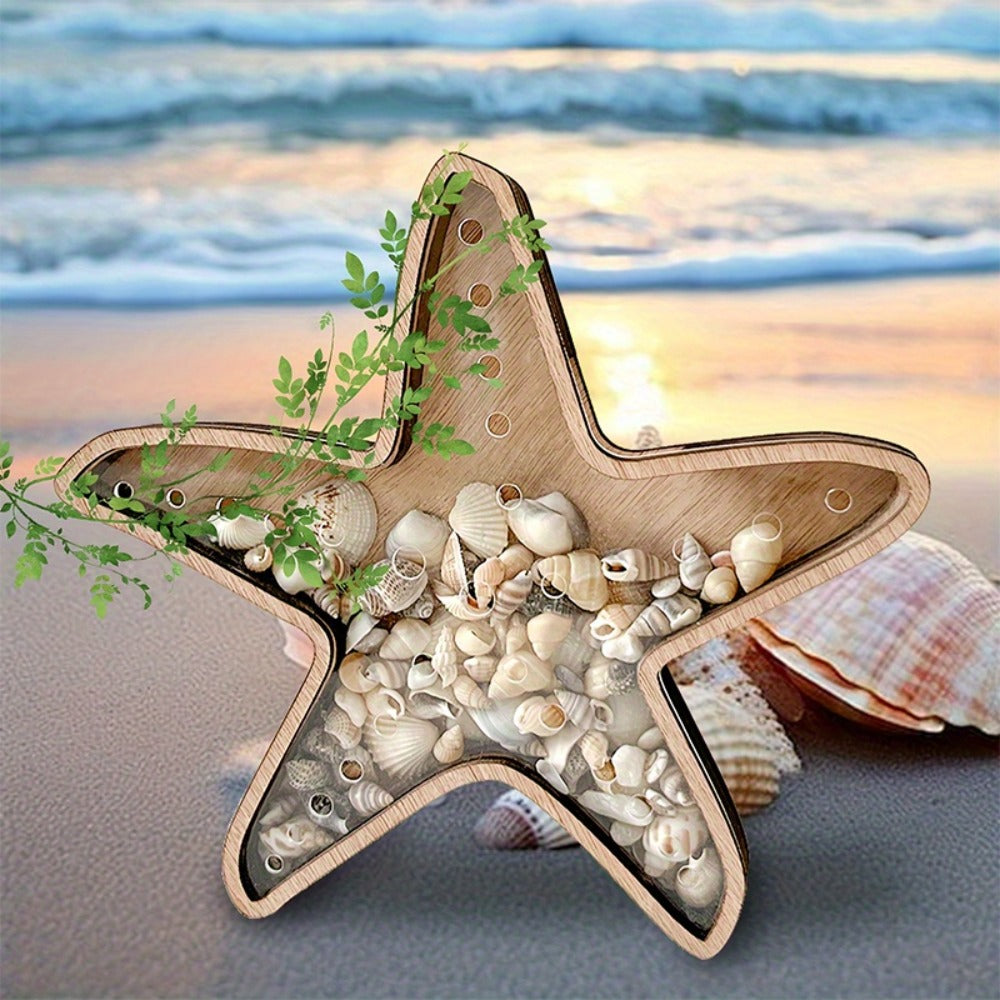 Wooden Starfish-Shaped Decorative Tray with Ocean Theme for Shell, Crystal and Dresser Displays