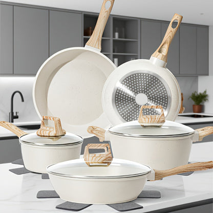 Pots and Pans Set 12-Piece Non-Stick Kitchen Cookware – Complete Cooking Set with Frying Pan | Durable Even-Heating Non-Stick Coating | Available in Black & White | Home Kitchen Essentials