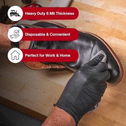 Nitrile Disposable Gloves 200 Count, Black Latex-Free Powder-Free Exam Gloves, Touchscreen Compatible, Chemical Resistant, Flexible Form-Fitting for Kitchen Automotive Industrial Medical Use, S M L XL