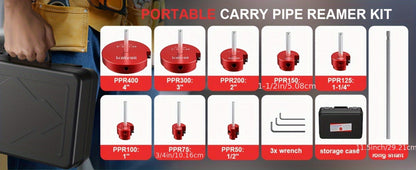 PVC Pipe Reamer Kit 8pcs - Fitting Saver for SCH 40 Plastic Pipe, Aluminum Alloy Body with 11.5" Hex Shaft
