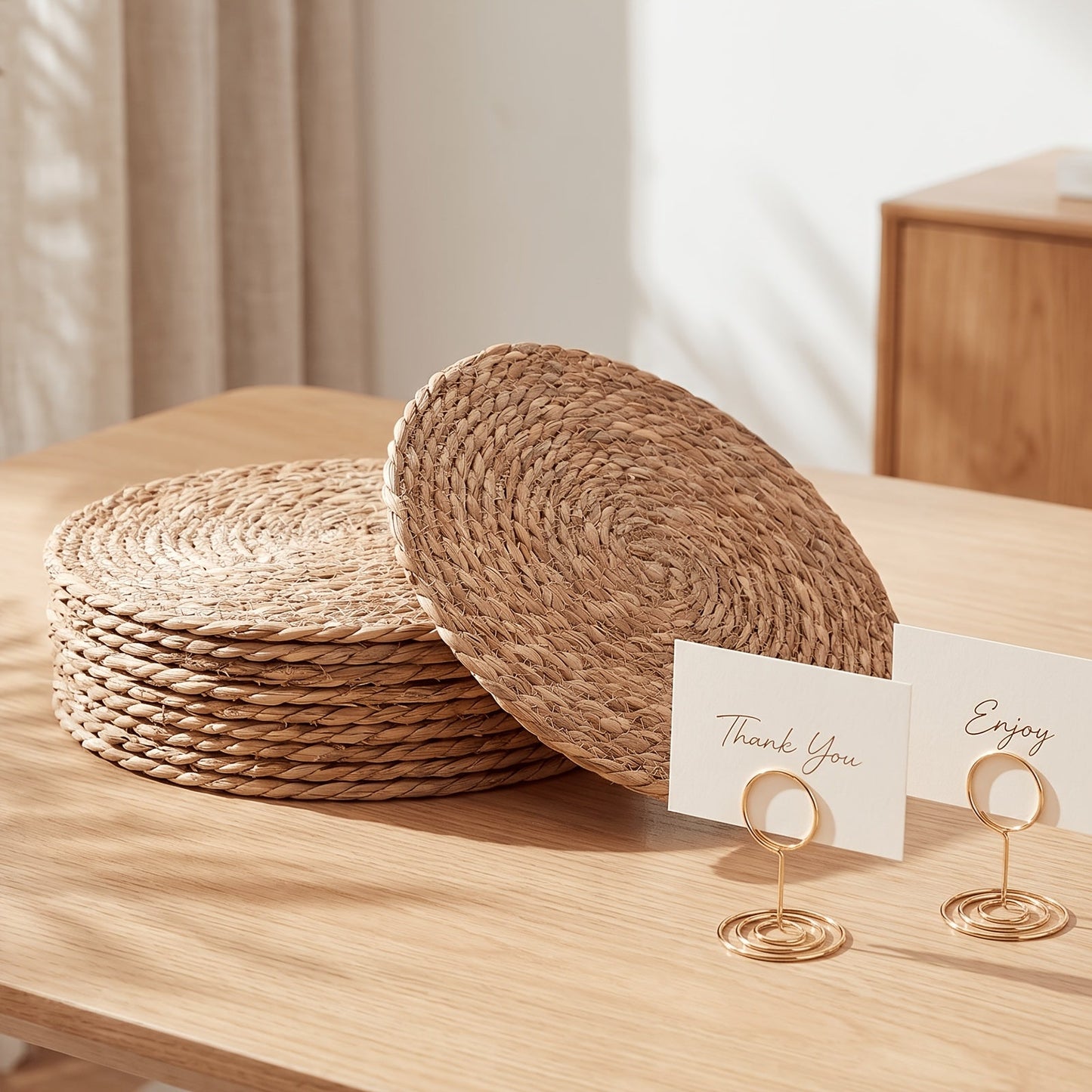 Woven Round Placemats in 10- or 30-Piece Sets with Matching Holders and 12-Inch Natural Look
