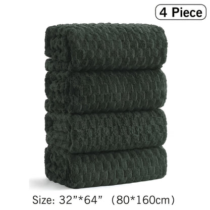 Oversized Bath Towel Set 800GSM 32x64 Inch Extra Large Microfiber - Ultra Soft Quick Dry Striped Spa Grade | Single or 4pcs Random Color | Beige White Light Blue Dark Gray | Modern Coastal Home Gift