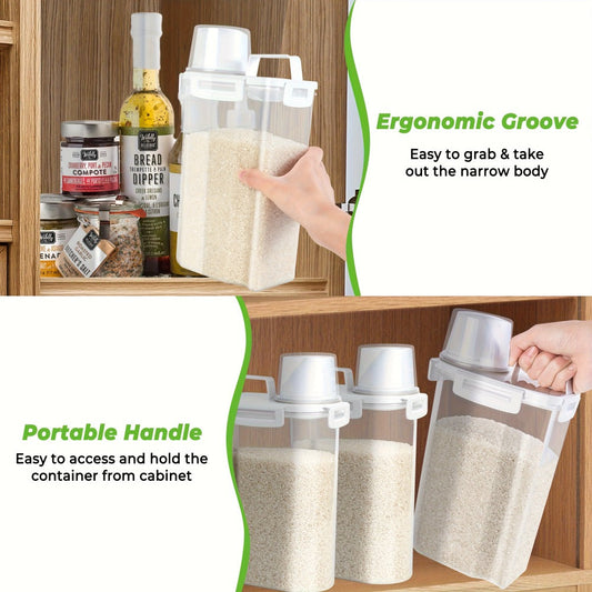 Food Storage Containers Four-Pack 3L Square Plastic Set with Flip-Top Lids and Four Measuring Cups
