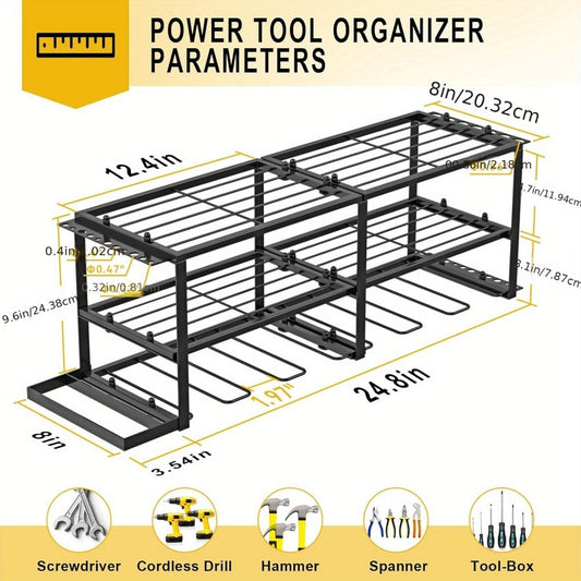 Power Drill Holder Wall Mount – Heavy Duty Tool Storage Rack with 3/4 Layer Floating Shelf | Cordless Drill Organizer | 4/6/8 Drill Holders Workshop Tool Rack for Garage & Workshop Organization