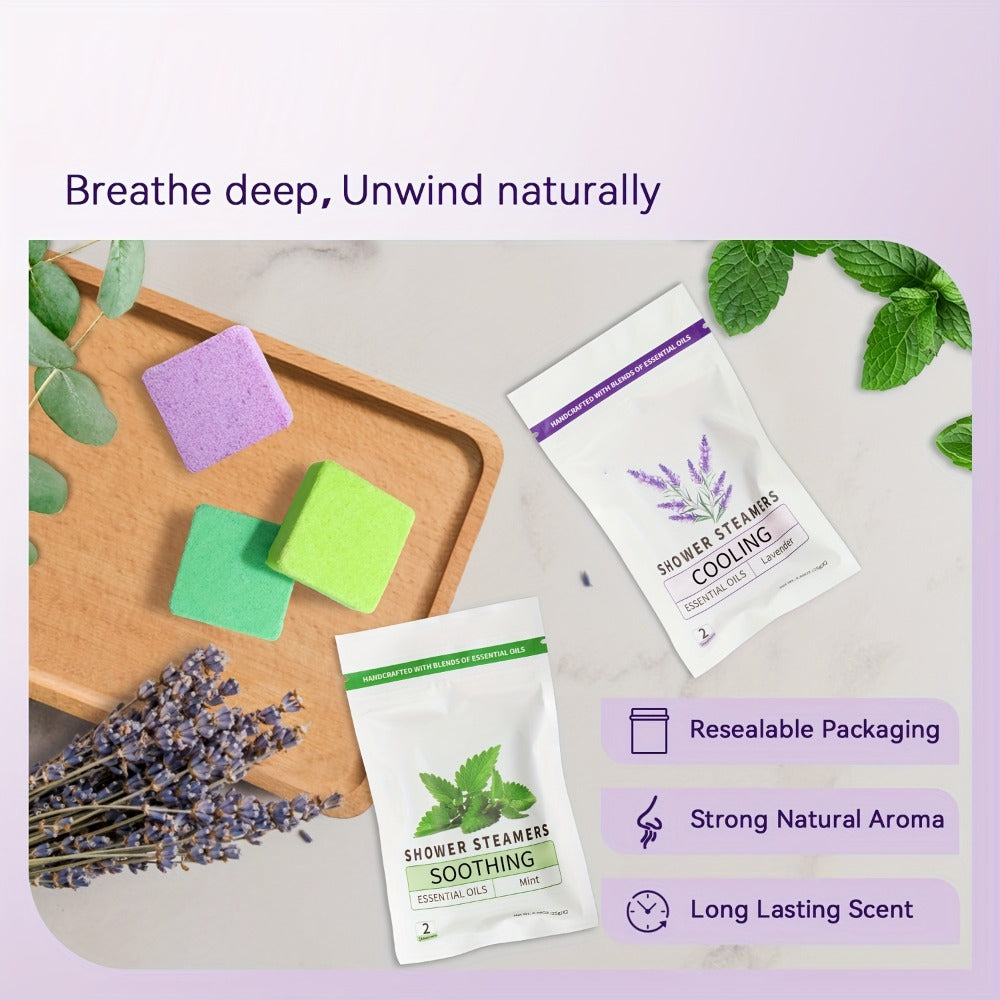 Shower Steamers Gift Set 6 Pcs Individually Wrapped - Natural Essential Oil Aromatherapy Shower Tablets Eucalyptus Lavender Mint Citrus Jasmine, Long-Lasting Spa Shower Bombs for Women & Men