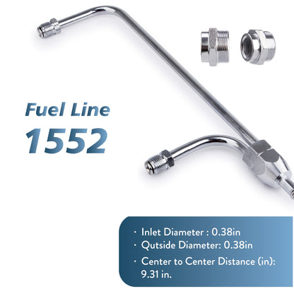 Dual Feed Fuel Line Kit Chrome 3/8" Hose – Compatible with Holley 4-Barrel 4150 Double Pumper Carburetor, Silver Brazed Copper Rigid Tube, 9.31" Center-to-Center, 1552 Style