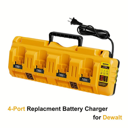 Four-Port Battery Charging Station Compatible with Select DeWalt 12V/20V Batteries, Two USB Ports and US Plug