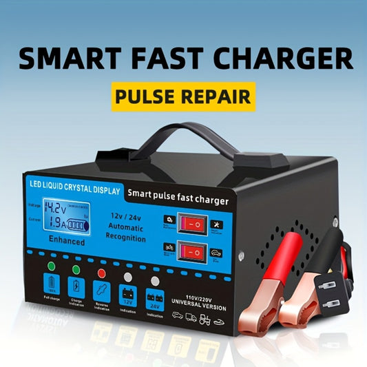 Intelligent Battery Charger & Inverter 12V & 24V – LCD Display, Trickle Maintenance, Overcharge & Short Circuit Protection for Cars Yachts & Batteries