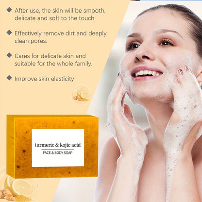 Turmeric and Kojic Acid Bar Soap, 12-Pack of 100g Bars with Lemon and Honey Labels plus Bubble Net