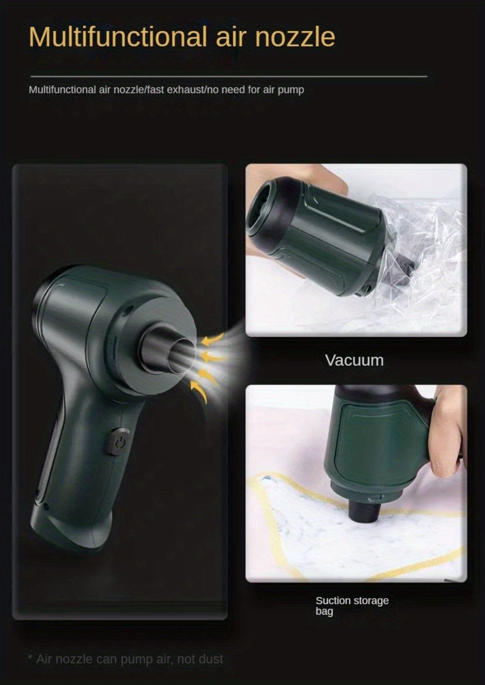 Handheld Vacuum Cleaner 3-in-1 with Suction, Blowing and Air Extraction Modes in Three Colors