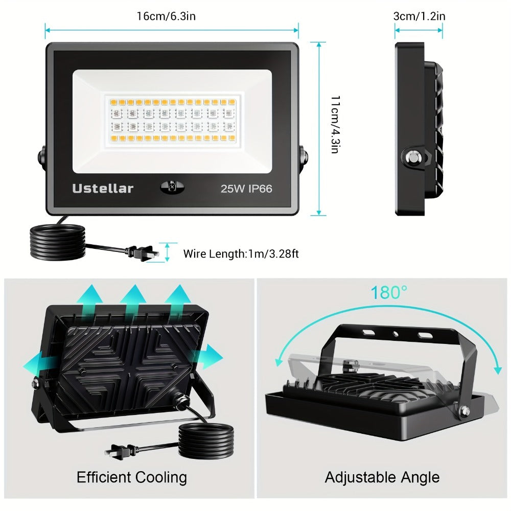 RGB LED Flood Light 25W Outdoor Color Changing - 1000 DIY Colors, 44-Key Remote, Strobe & Fade Modes, Memory Function, Multi-Pack for Party, Stage, Garden, Halloween & Christmas Uplighting