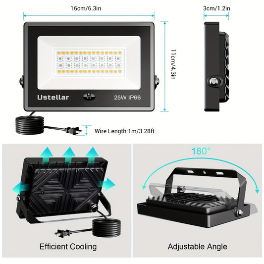 RGB LED Flood Light 25W Outdoor Color Changing - 1000 DIY Colors, 44-Key Remote, Strobe & Fade Modes, Memory Function, Multi-Pack for Party, Stage, Garden, Halloween & Christmas Uplighting