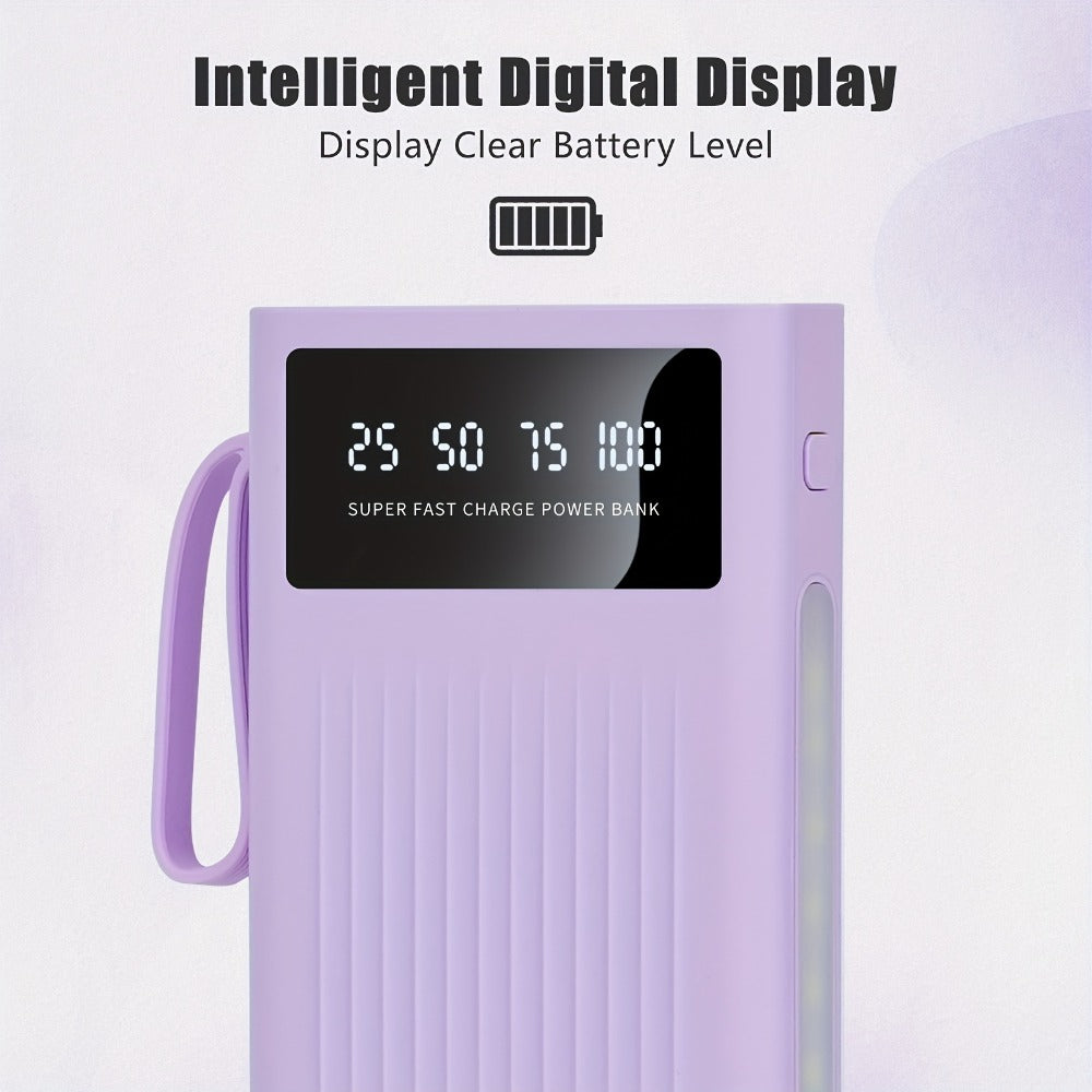 Power Bank 10000-30000mAh with 15W Charging, Four-in-One Cable and Four-Mode Camping Light