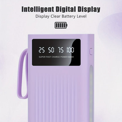 Power Bank 10000-30000mAh with 15W Charging, Four-in-One Cable and Four-Mode Camping Light