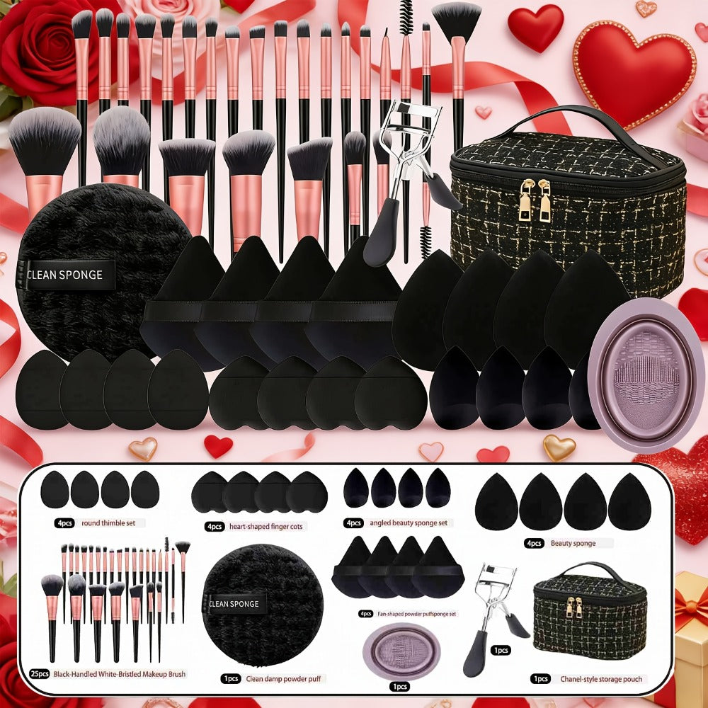 Makeup Brush Set, 36- or 49-Piece Nylon Bristle Collection with Blending Sponges and Expandable Storage Box