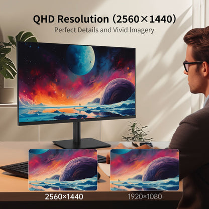 27-Inch QHD 100Hz Computer Monitor 2560x1440 IPS Display, AMD FreeSync, Ultra-Thin Bezel, HDMI DisplayPort, Flicker-Free Low Blue Light, for Gaming Work Home Office Desktop PC