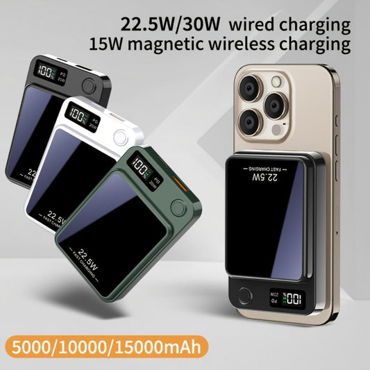15W Magnetic Wireless Power Bank 5000 10000 15000mAh – 30W PD Fast Charging, MagSafe Compatible Battery Pack for iPhone 17 16 15 14 13 12 Pro Max Mini, Wired Charging for Android Samsung
