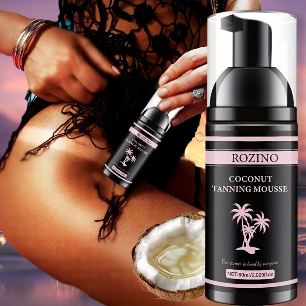 Coconut Self-Tanning Mousse Set with 60ml Pump Bottle and Applicator Glove for Body Application