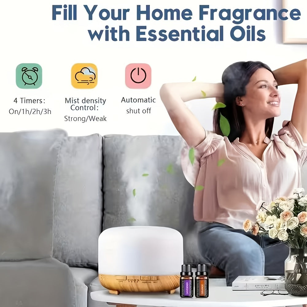 500ml Essential Oil Diffuser Set with Remote, Seven-Color Light, Timer Controls and 10 Oil Bottles