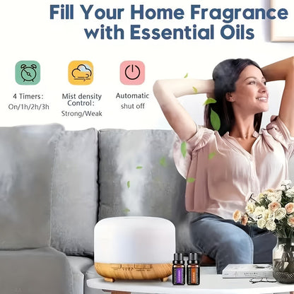 500ml Essential Oil Diffuser Set with Remote, Seven-Color Light, Timer Controls and 10 Oil Bottles