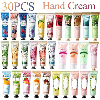 Thirty-Piece Mini Hand Cream Assortment with Random Fruit and Floral Tube Prints for Travel Sets