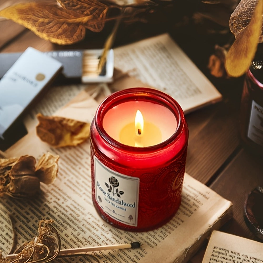 8oz Oval Glass Jar Candle with Ribbon Detail in Rose Sandalwood, Eucalyptus Mint or Coffee Bliss