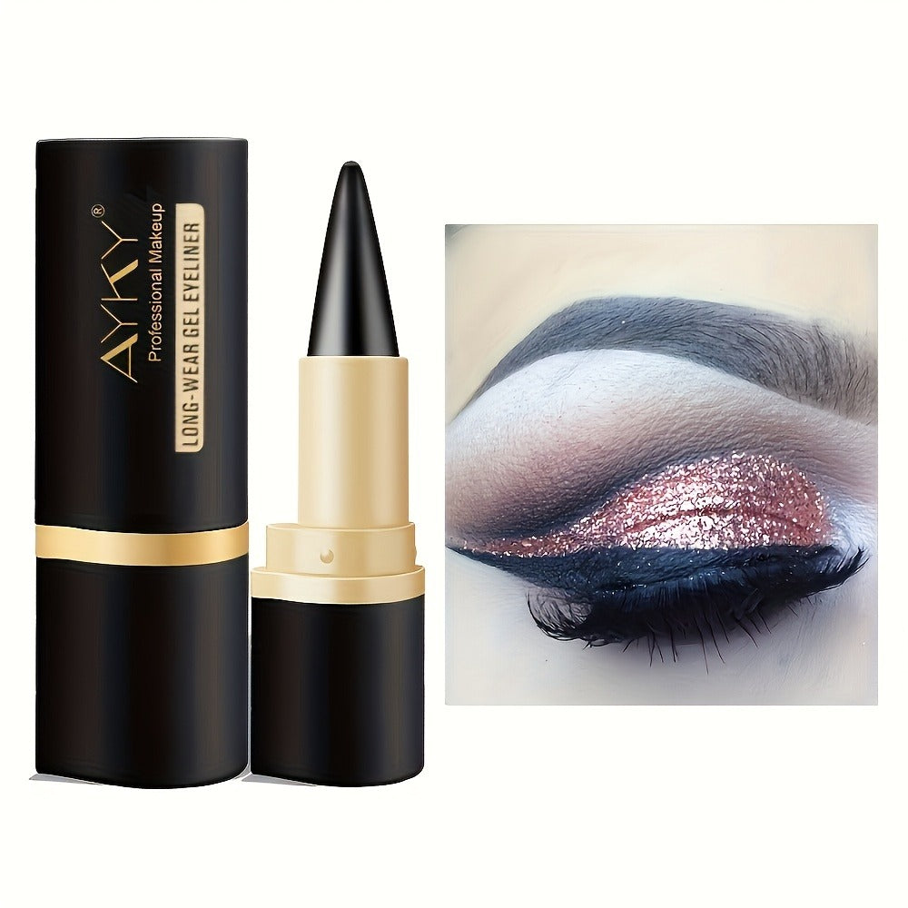 Compact Six-Piece Black Cone-Tip Eyeliner Pen Set with Six Matching Sticks in Black and Gold Cases