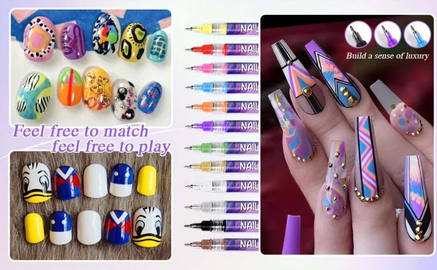 Nail Art Pens 12 Colors Quick Dry 3D Graffiti & Detail Brush Set – Ultra-Fine Precision Drawing Pen Kit for DIY Nail Design, Salon & Home Use, Vibrant Long Lasting Ink
