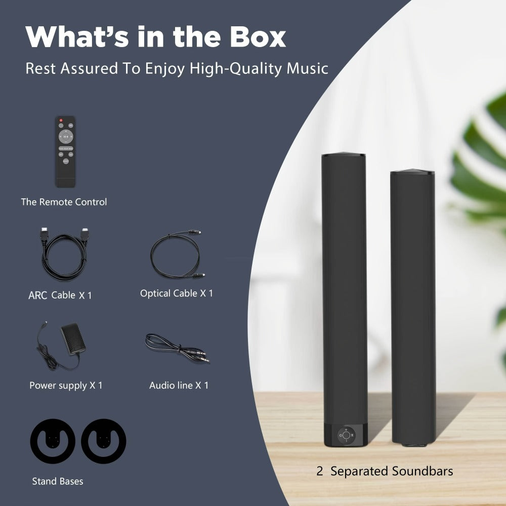 Mighty Rock 32-Inch Detachable TV Soundbar and Subwoofer Set with ARC, Optical, AUX and Remote Control