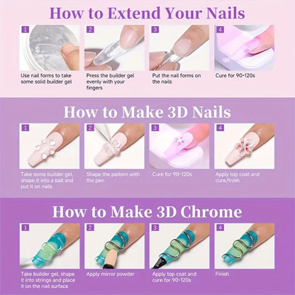 RINO 3D Nail Sculpture Kit 5pcs – Solid Builder Gel with Rhinestone Gel Molding Gel Flower Molds & Sculpting Brush, Clear Nude Hard Gel Extension for 3D Floral Nail Art, Home & Salon Women Beginners