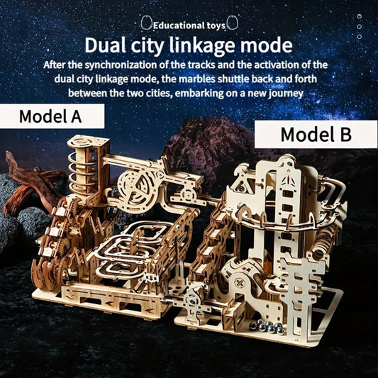 Wooden Ball Track Puzzle Model Kit – STEM Engineering Building Set for Adults & Teens, Kinetic Marble Run Expansion Sets A & B, Brain Teaser DIY Craft, Unique Birthday Gift for Men Women
