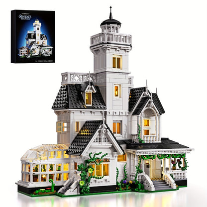 Building Block Set Owen's House with 1877 Pieces, Three-Level Tower, Porch, Conservatory and Lighting