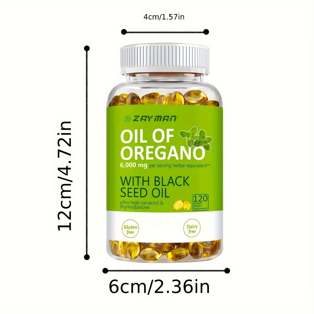 Herbal Supplements with ZEYMAN Label, Oregano Oil 6000mg and Black Seed Oil 200mg Softgels, 120 Count