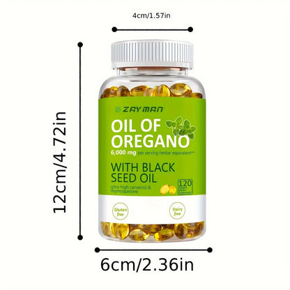 Herbal Supplements with ZEYMAN Label, Oregano Oil 6000mg and Black Seed Oil 200mg Softgels, 120 Count