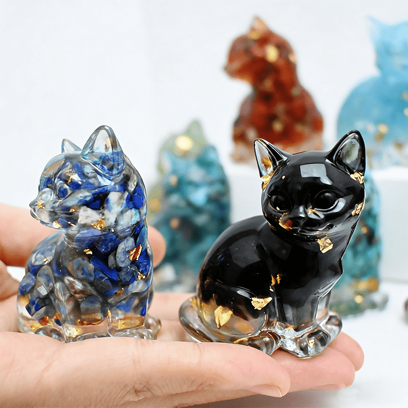 Crystal Resin Standing Cat Figurines Set of 8 – Collectible Spiritual Cat Ornaments for Home Decor, DIY Jewelry, Garden Party & Holiday Gift Decoration