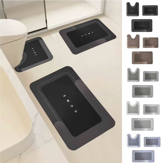 Diatomaceous Earth Bath Mat Set 3pcs Non-Slip Super Absorbent Bathroom Rug - Quick Dry Machine Washable Toilet Mat for Shower Room, Hotel & Home | Safe Non-Slip Backing | Blue, Coffee & Gray