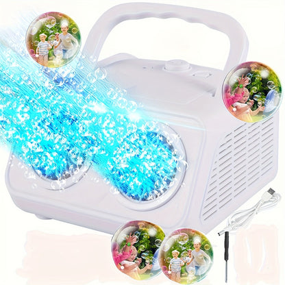 Automatic Bubble Machine with 2 Fans, 20000+ Bubbles Per Minute – Electric Bubble Blower for Kids, Battery Powered, Includes 10x Bubble Solution, Outdoor Party Toy for Birthdays & Summer Fun