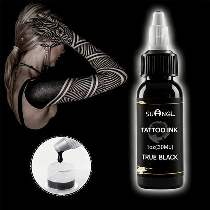 Tattoo Ink Black & White Set 1.01oz — High Brightness Fine Particle Formula, Permanent Body Ink, Needle & Machine Compatible for Professional Studios & Hobbyists