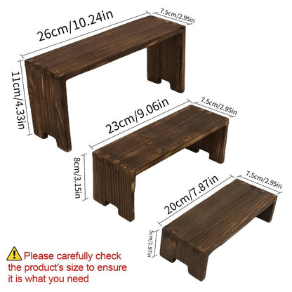 Three-Piece Nesting Tabletop Display Shelf Set in Burning Color or Wood Color Stepped Sizes