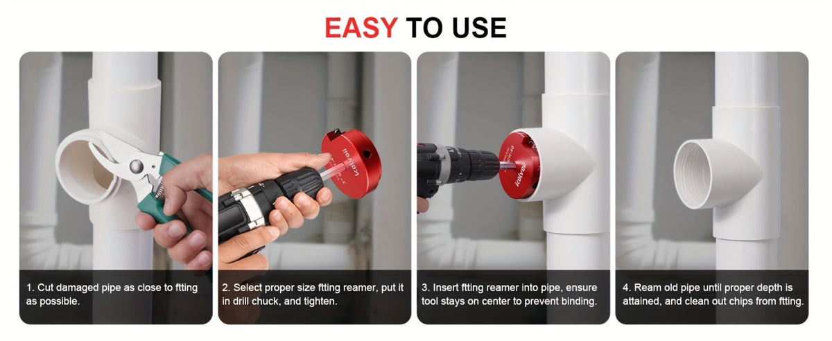 PVC Pipe Reamer Kit 8pcs - Fitting Saver for SCH 40 Plastic Pipe, Aluminum Alloy Body with 11.5" Hex Shaft