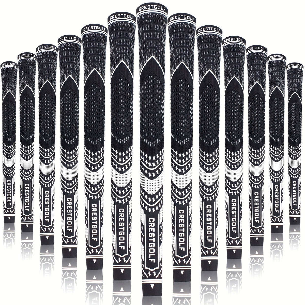 Midsize Golf Grips Set 13 Pack – All Weather Hybrid Rubber Golf Club Grips with Ecological Yarn Thread Technology, Multiple Colors, Fits Full Set of Clubs (Black, White, Red, Orange, Yellow, Blue, Gray)