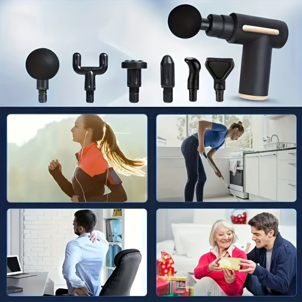 Compact Massage Gun with Digital Control Display, Multiple Pictured Heads and Four Color Options