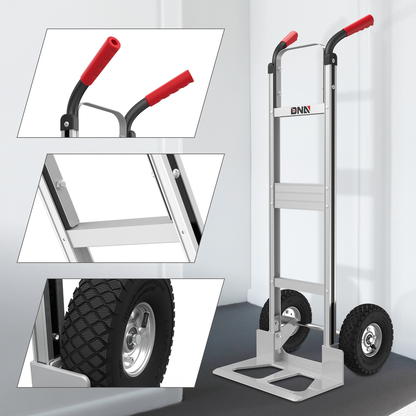 Upright Aluminum Hand Truck with Folding Toe Plate, 10-Inch Pneumatic Tires and 550 lb Load Label
